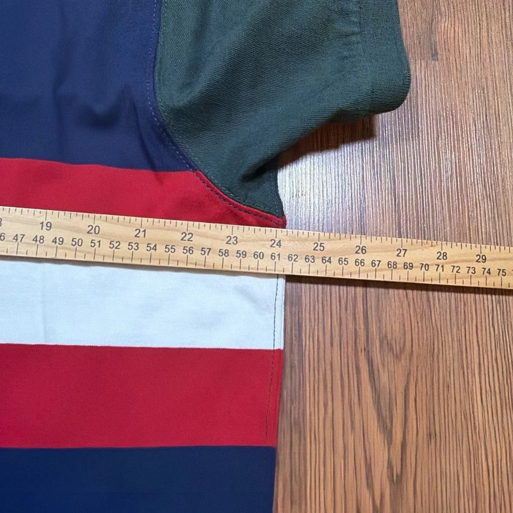 Vintage Mens Ralph Lauren Chaps Polo Shirt XL Green White Navy Color Block Rugby